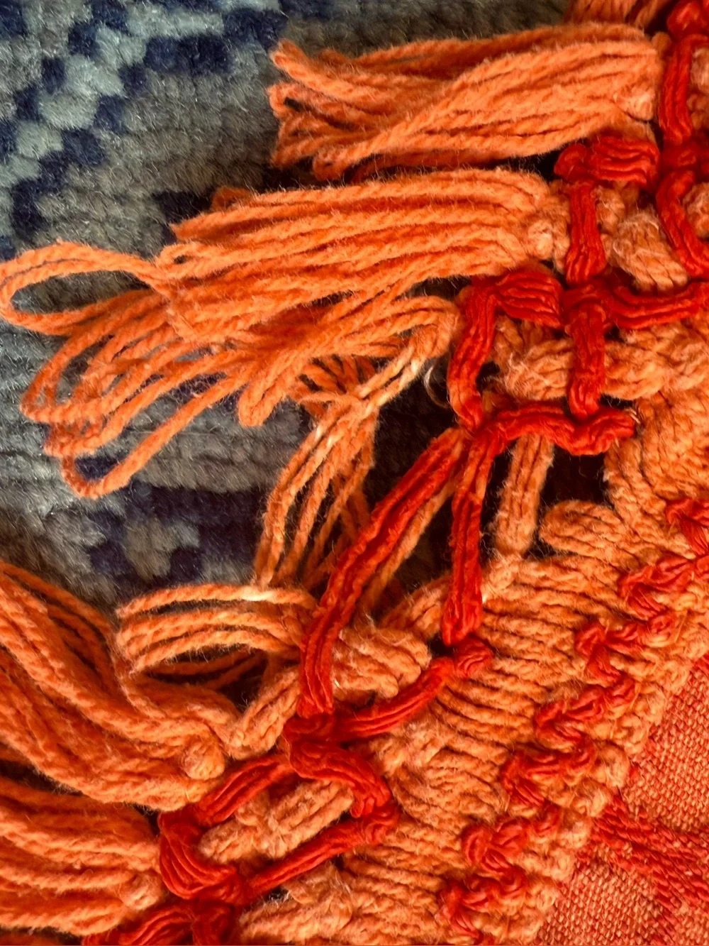 Vintage Bates pumpkin orange woven jacquard fringe bedspread Double size AS IS